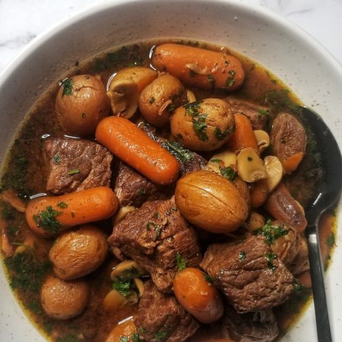 Slow Cooker Chunky Beef Stew made without onions or garlic (FODMAP friendly)