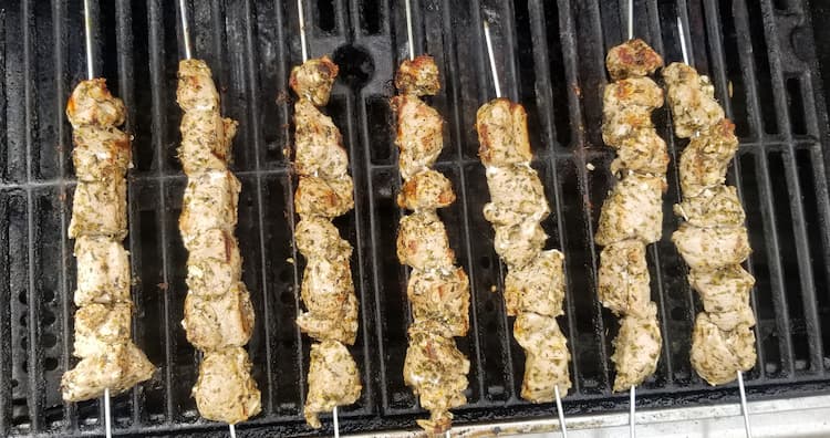 bbq grill with skewered pork souvlaki