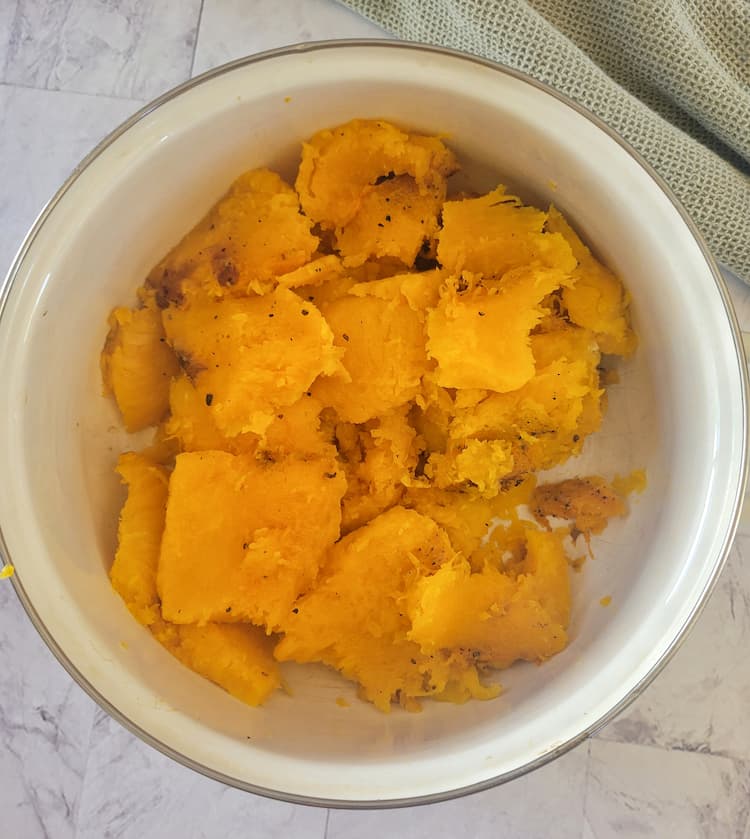pot with roasted butternut squash chunks