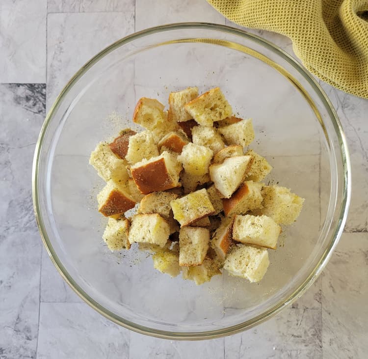 bowl of cubed bread