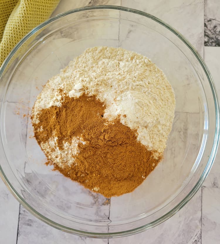 bowl of cinnamon, flour and baking powder