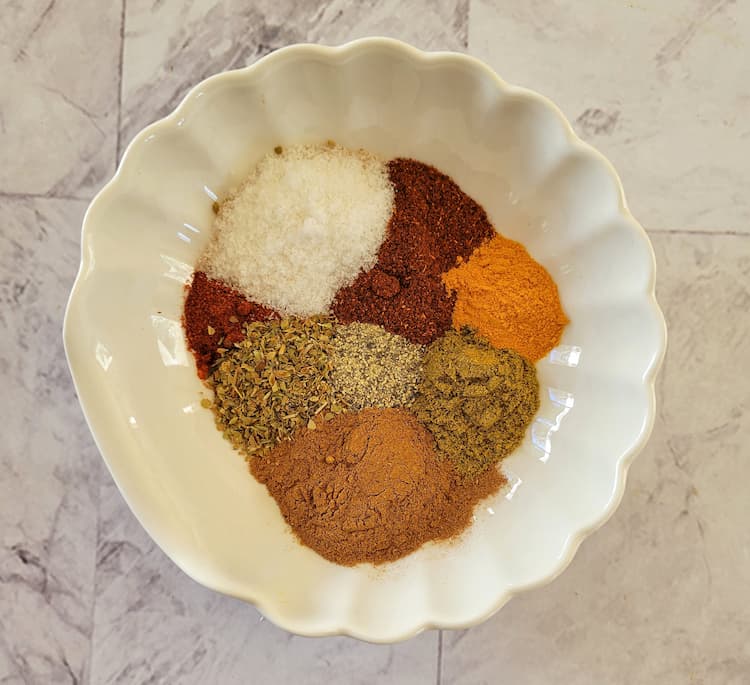 bowl of different spices in little piles