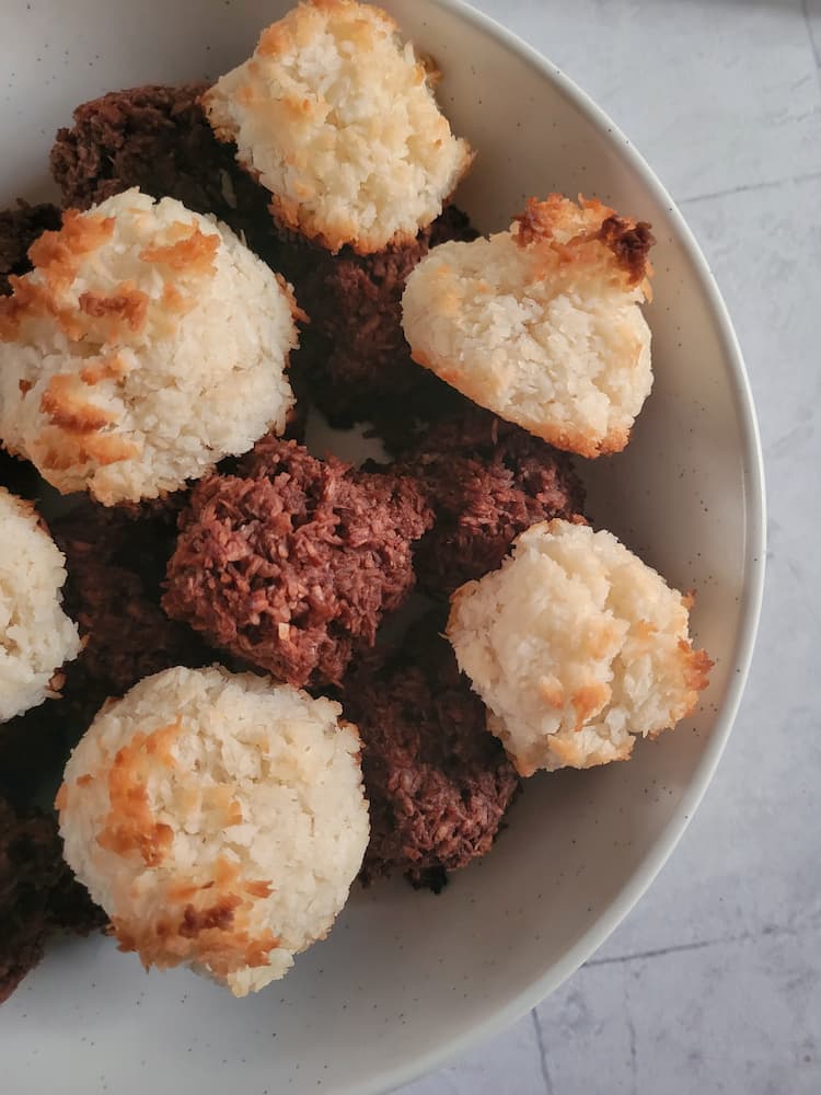bowl of chocolate and coconut macaroons