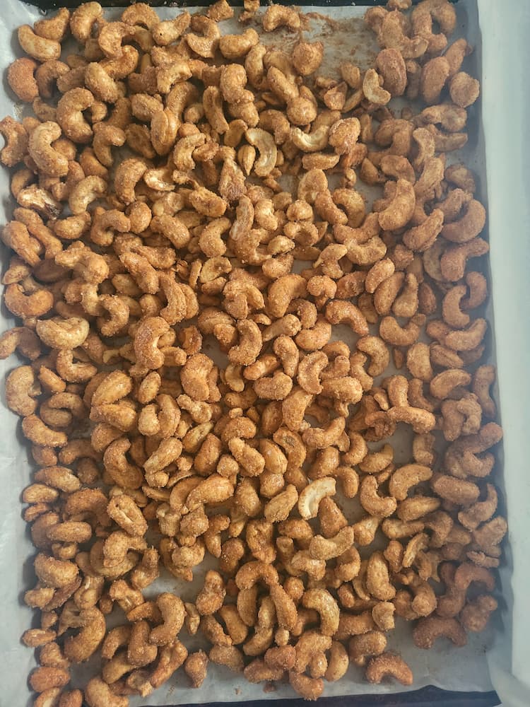 parchment lined sheet pan with cashews