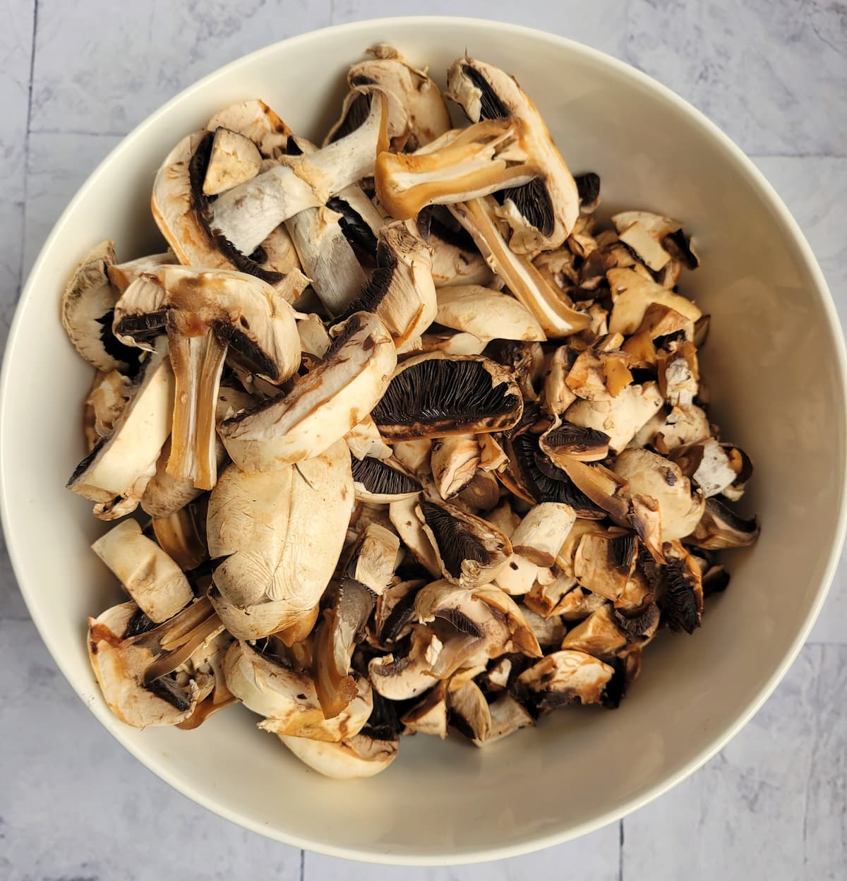 bowl of sliced/chopped raw mushrooms