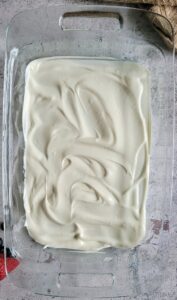 glass baking dish with whipped cream