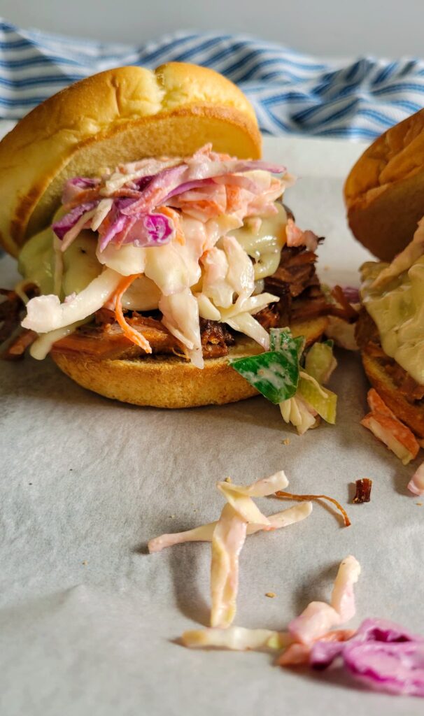 brisket of beef sandwich with cheese and coleslaw