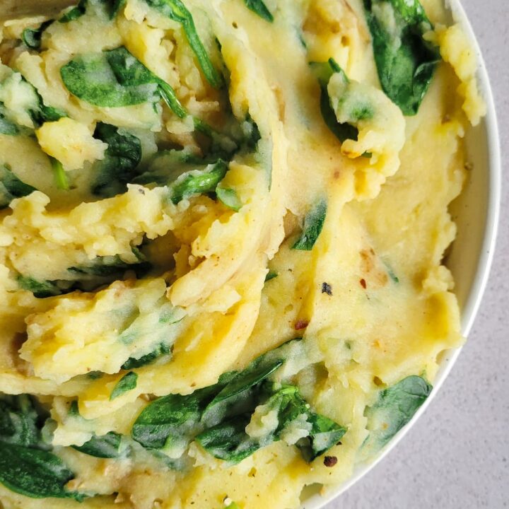 bowl of mashed potatoes and spinach