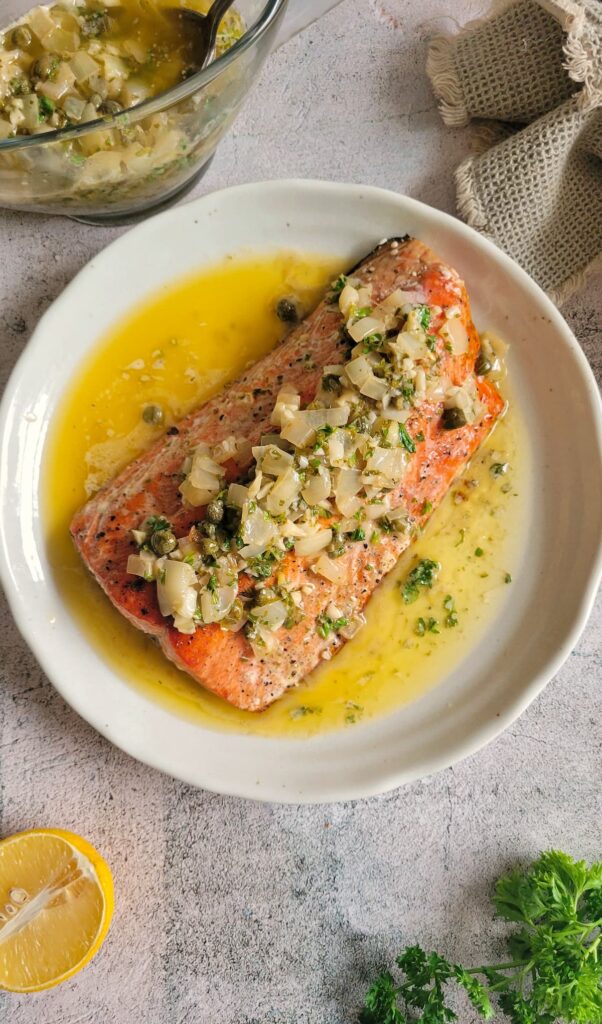 RECIPE FOR PAN SEARED SALMON WITH LEMON CAPER BUTTER SAUCE
