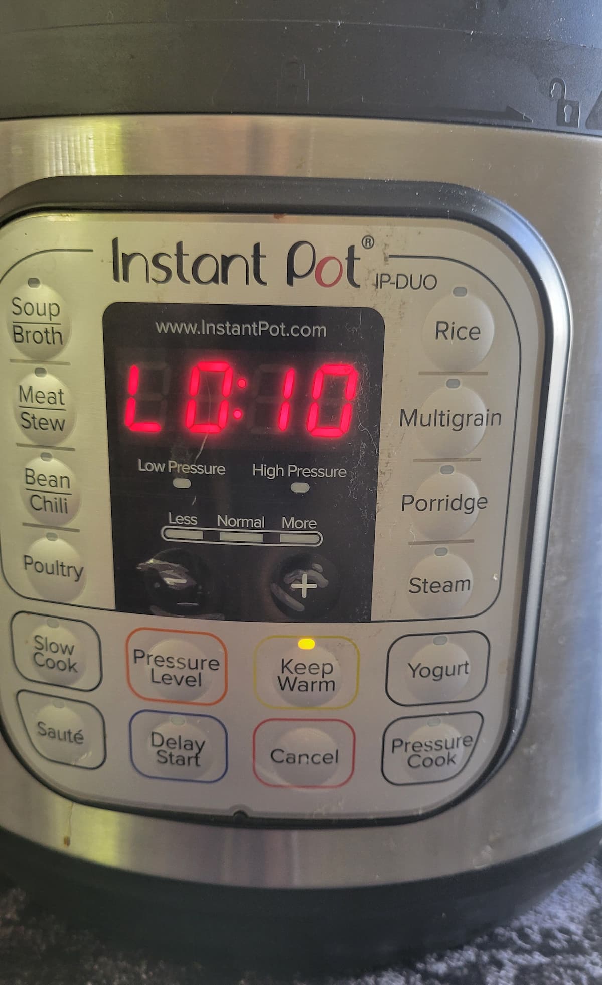 instant pot showing L0:10