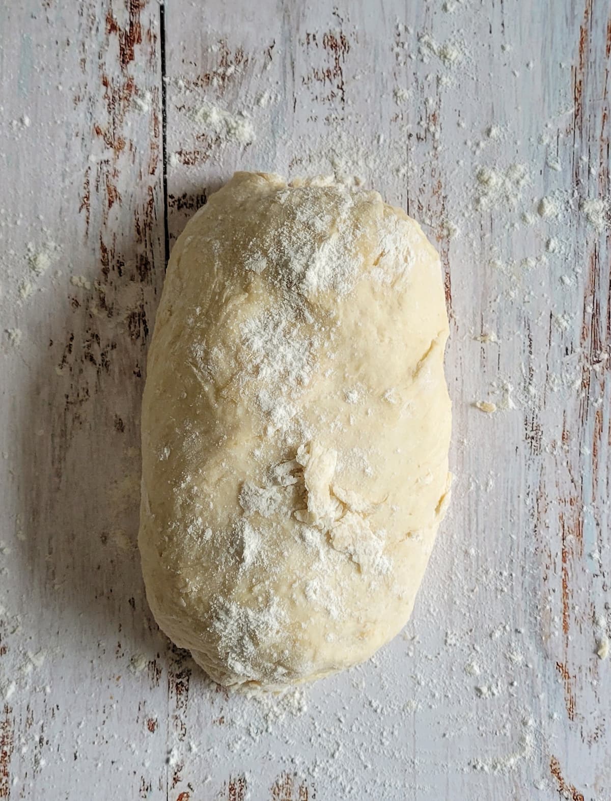 log of floured raw dough on a floured surface