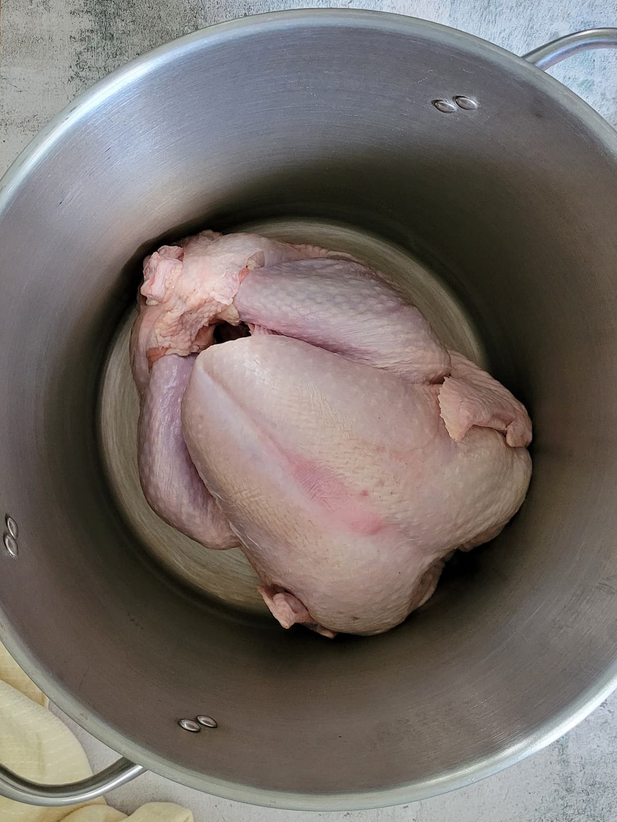 large raw turkey in a pot