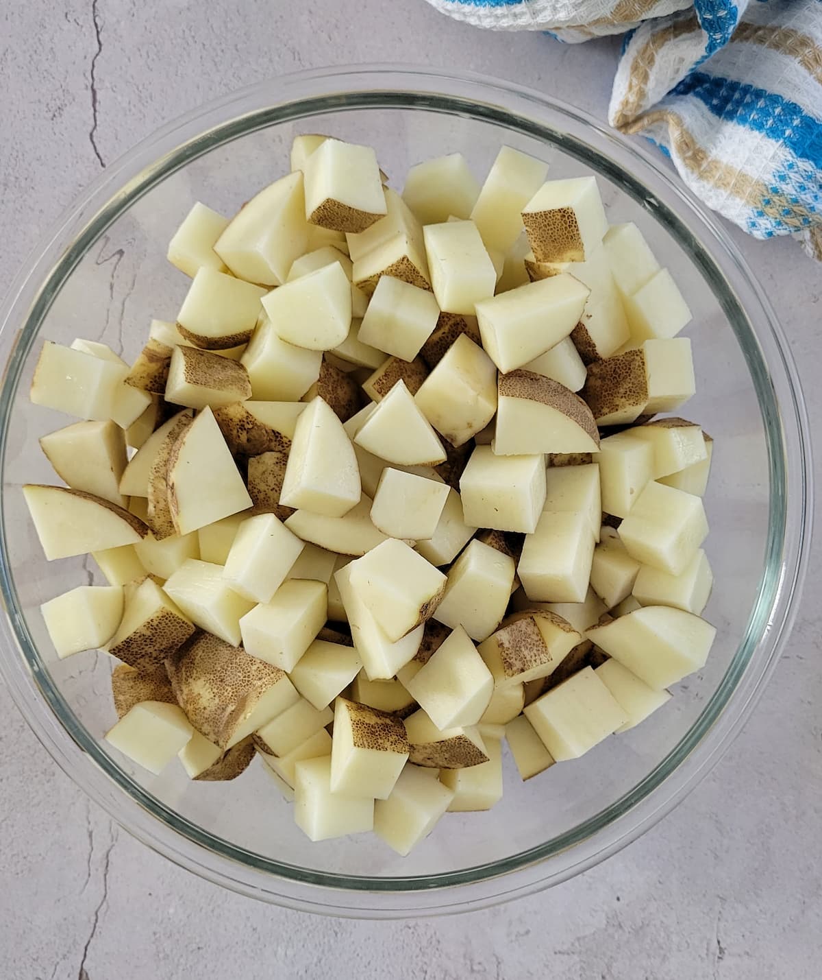 bowl of raw cubed potatoes