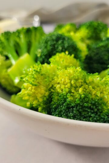side view of broccoli in a bowl