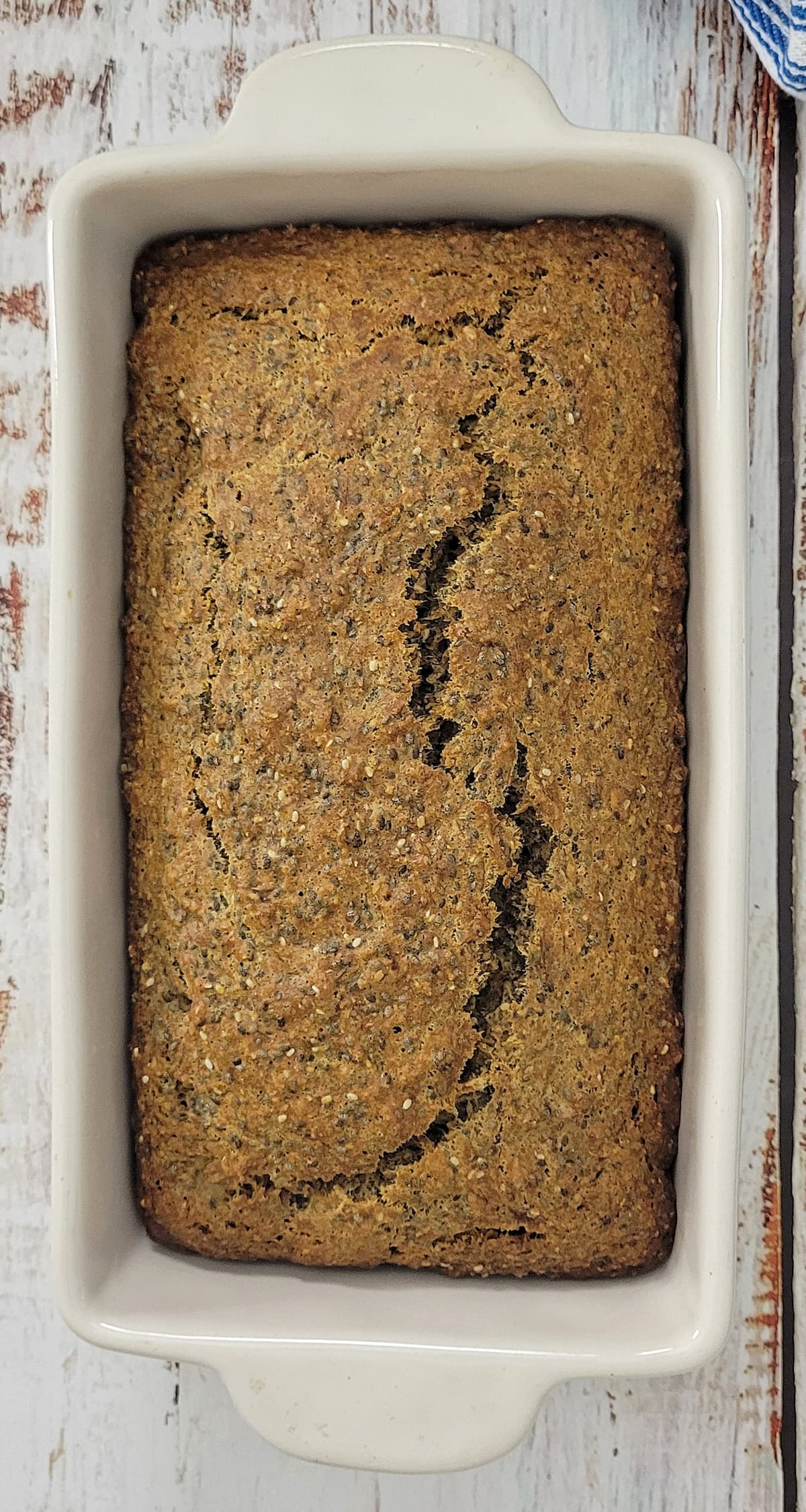 baked banana bread in a loaf pan
