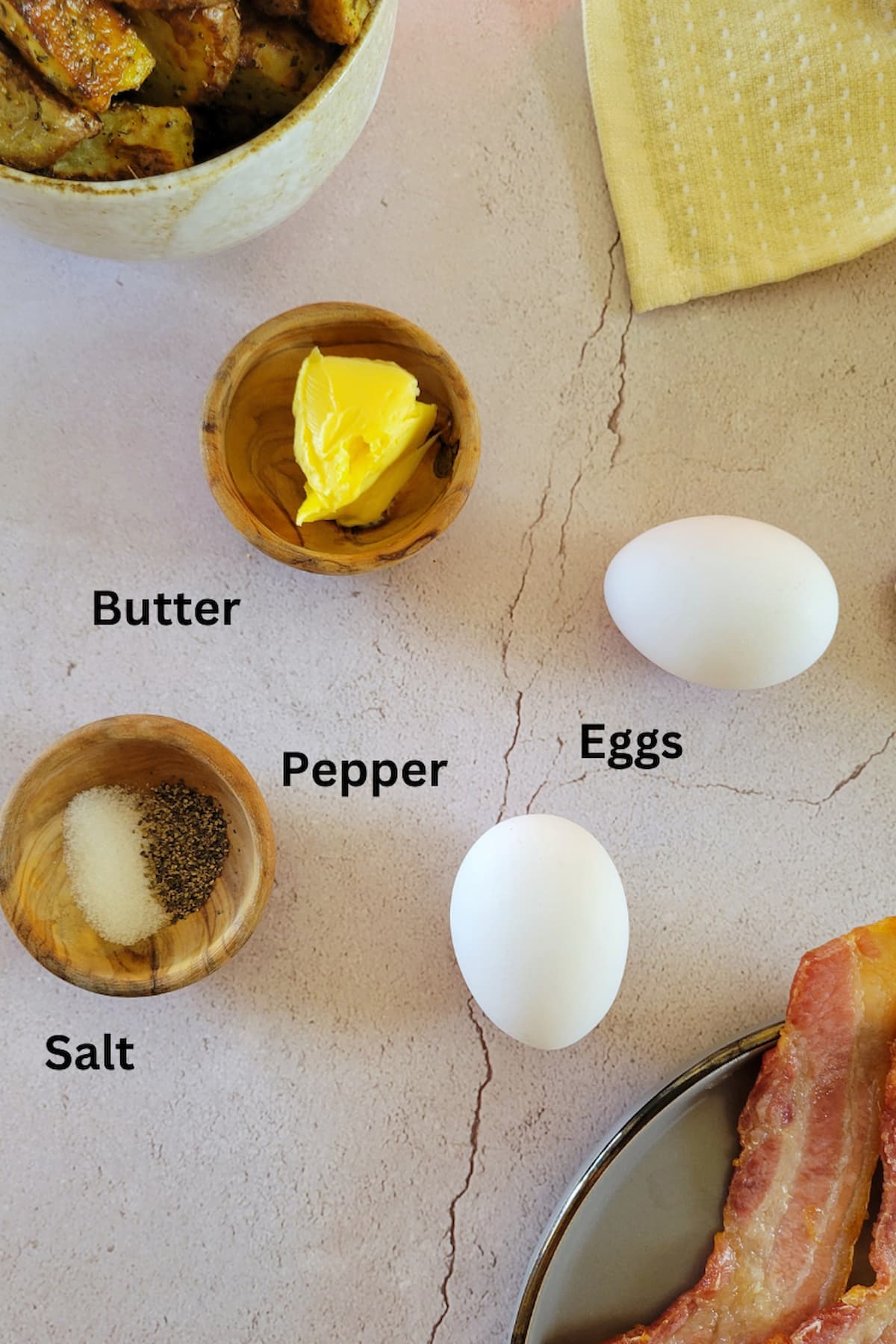 ingredients for over hard fried eggs - eggs, pepper, salt, butter