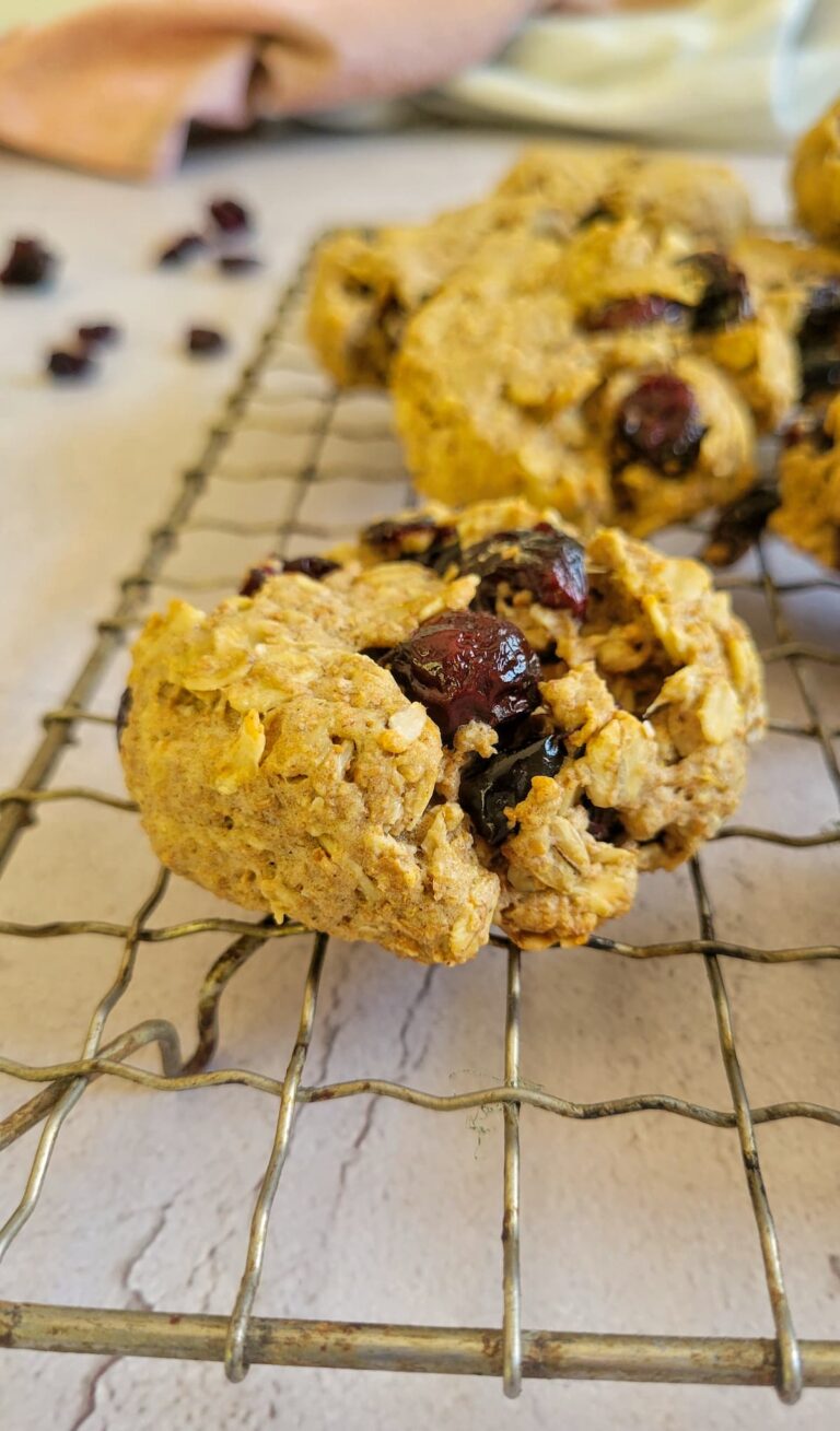 cranberry oatmeal cookies on a wire rack