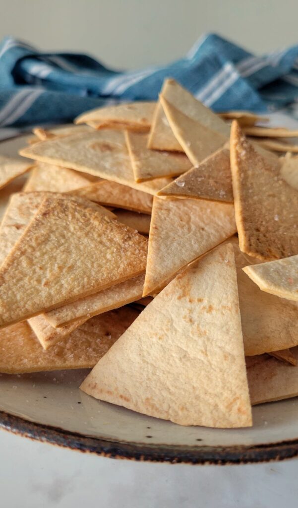 crispy pita chips on a plate