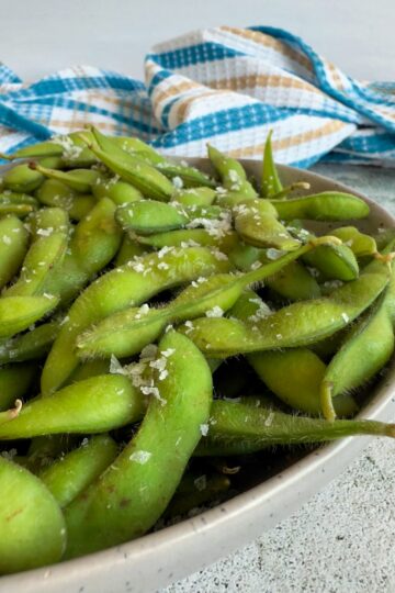 salted edamame in a bowl