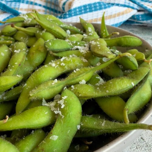 salted edamame in a bowl