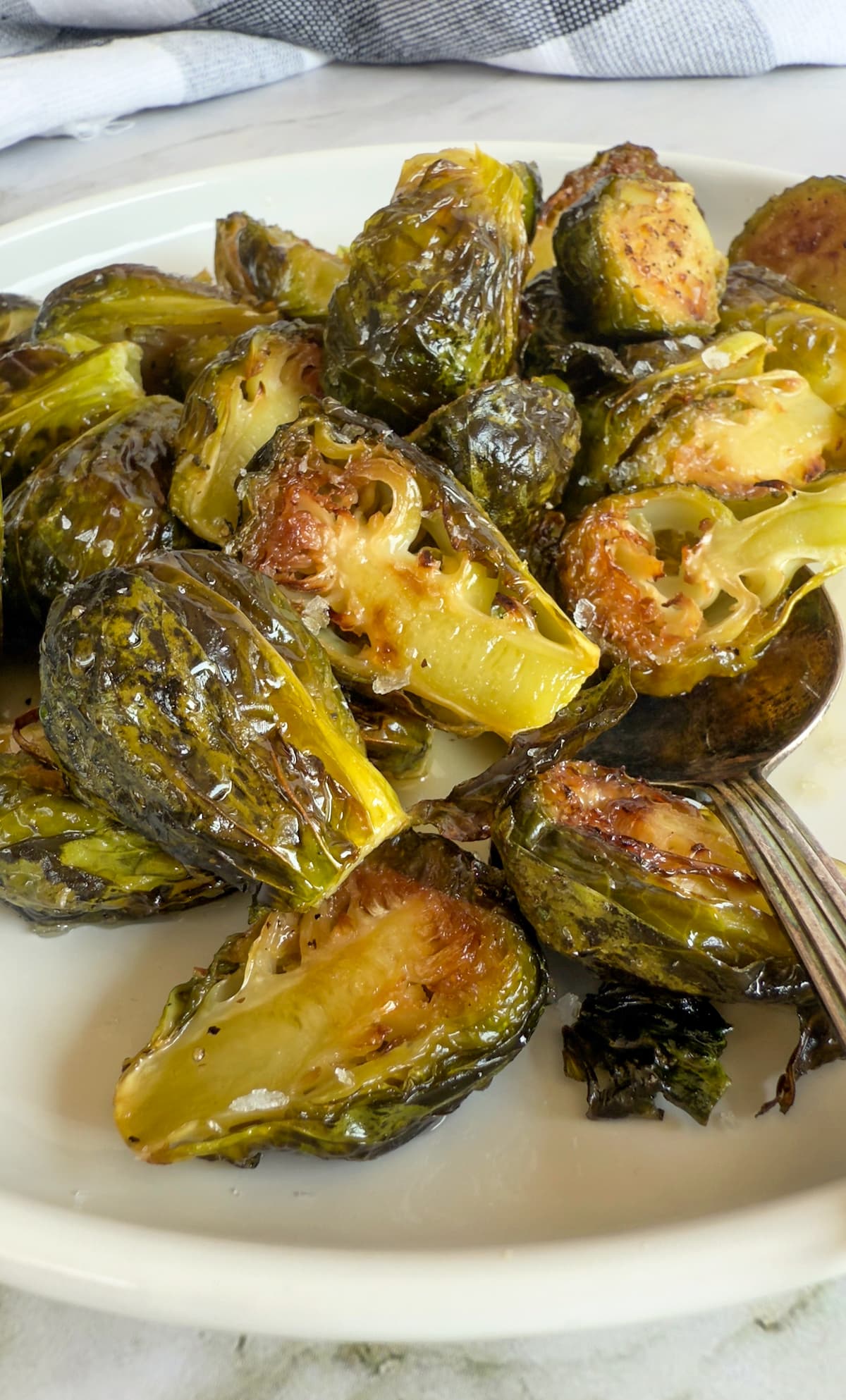 plate full of honey roasted brussel sprouts