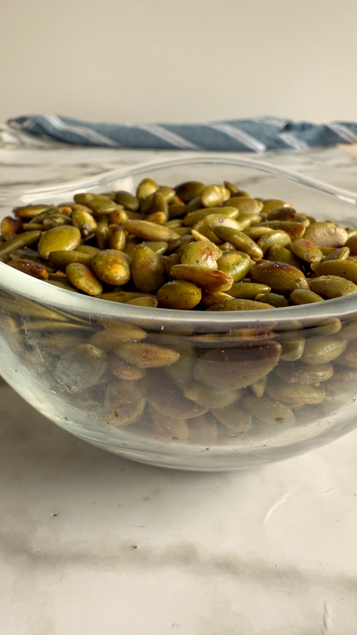 toasted pumpkin seeds in a bowl
