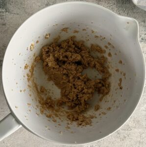 butter and brown sugar mixture in a white bowl.