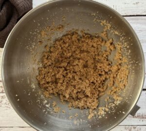 silver bowl with chunky beige batter.