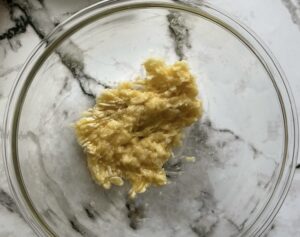 mashed bananas in a bowl.