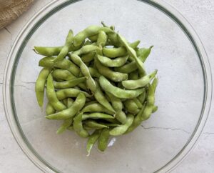 bowl of frozen edamame.