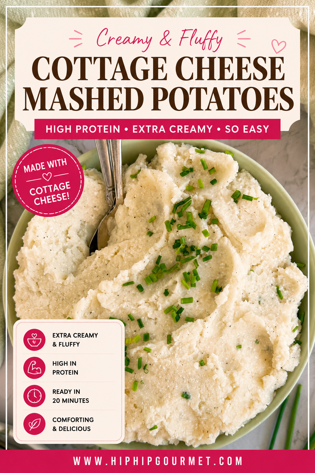 bowl of mashed potatoes and chives with two spoons.