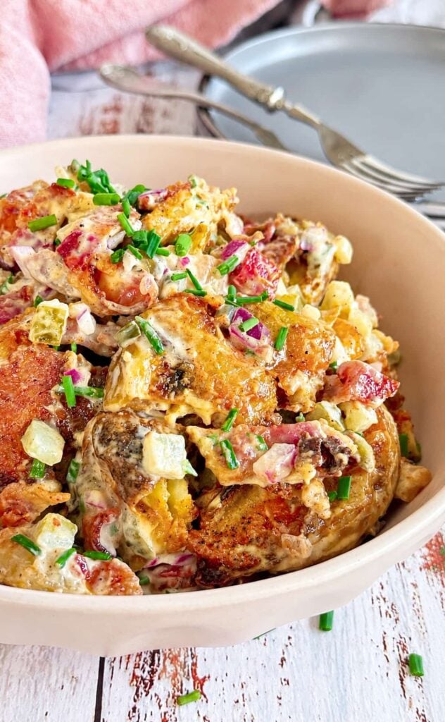 Crispy Potato Salad with Bacon and Pickles