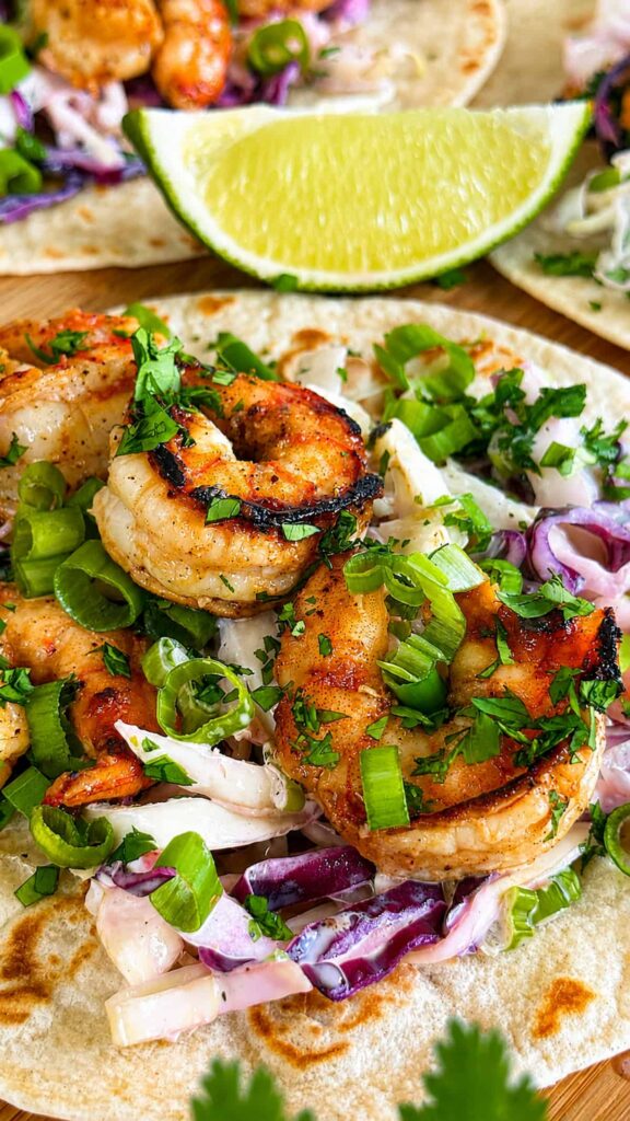 Jerk Shrimp Tacos with Creamy Lime Slaw