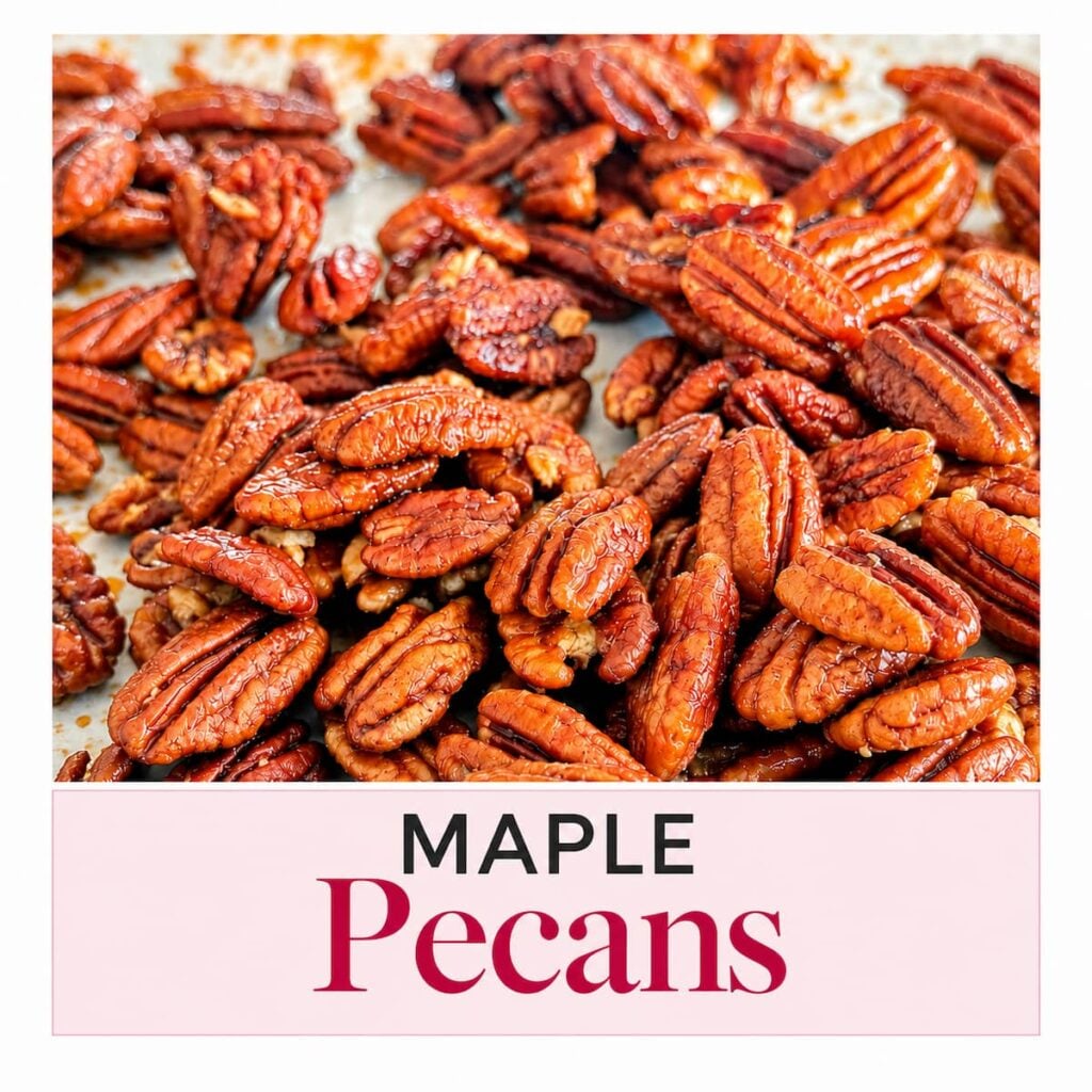 glossy maple pecans on a tray.